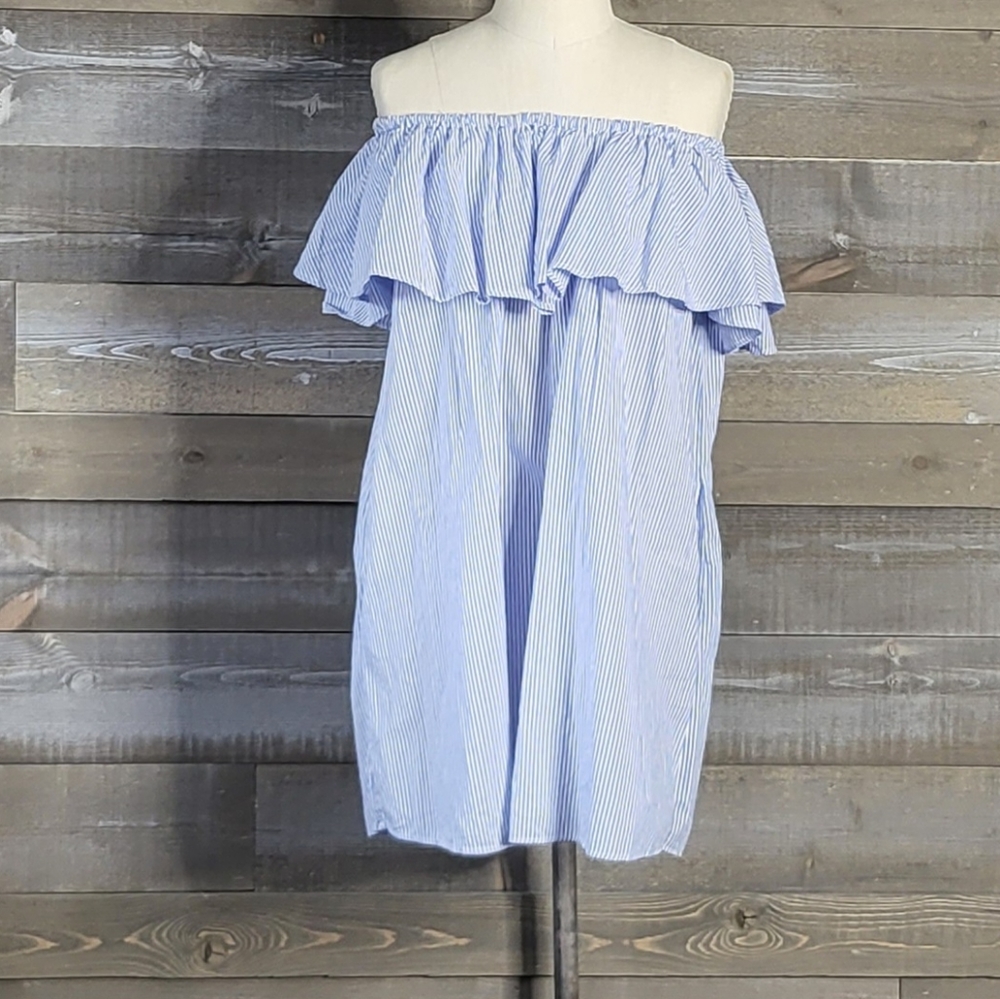 Zara Off-Shoulder Striped Ruffle Mini Dress